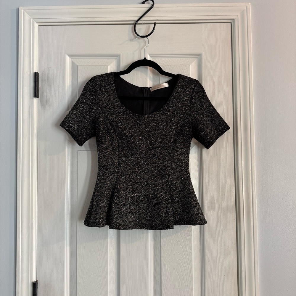Metallic Black Peplum Short Sleeve Top